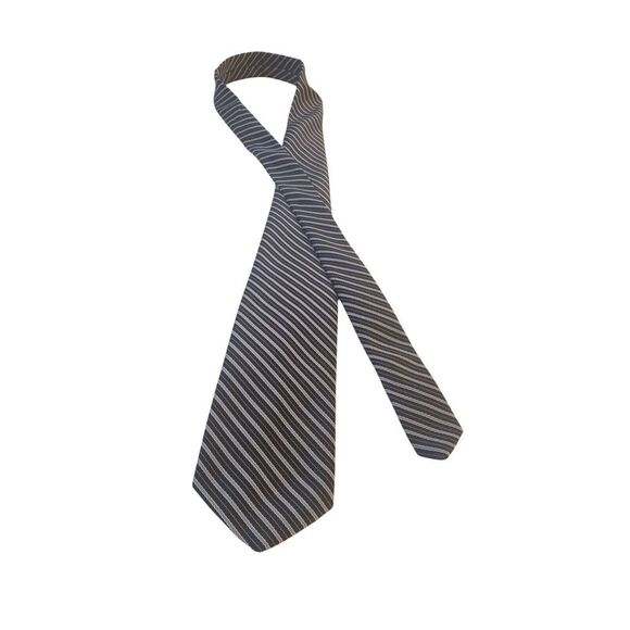 Duxbury Ltd Mens Neck Tie Black‎ Gray Repp Striped 100% Polyester Made in USA - Picture 2 of 12